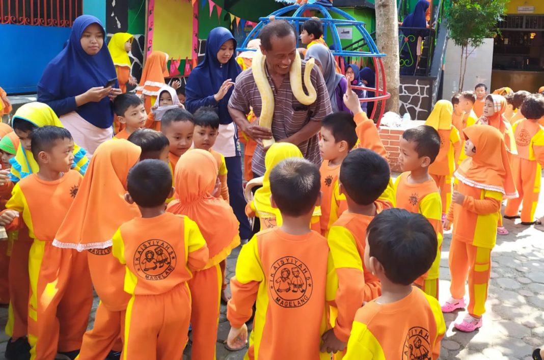 Pengelola TK Aisyiyah 5 Kota Magelang Kenalkan Reptil Ke Siswa