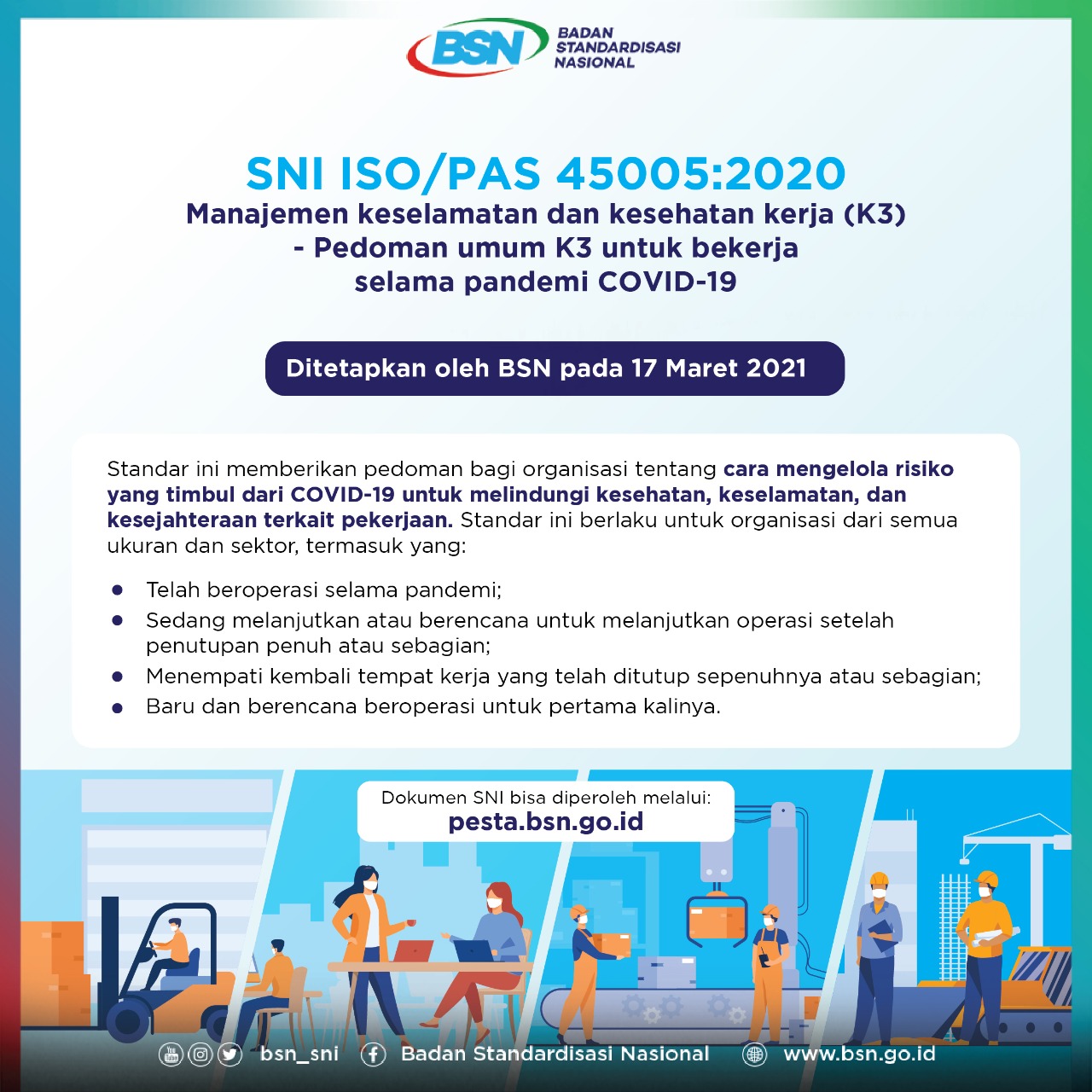 Beri Pedoman K3 Masa Pandemi, BSN Terbitkan SNI ISO/PAS 45005 : 2020