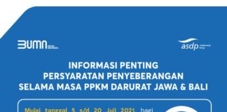 Masa PPKM Darurat, Bila Mendesak, Pengguna Jasa Ferry Pastikan Penuhi Syarat Perjalanan