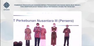 Pekerjakan Penyandang Disabilitas, Holding Perkebunan Nusantara PTPN III Raih Penghargaan dari Kemenaker