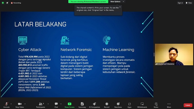 Maulana menjelaskan tentang machine learning yang dikembangkanya kepada wartawan secara virtual, Jumat (21/6/2024). (foto : screenshotzoom)