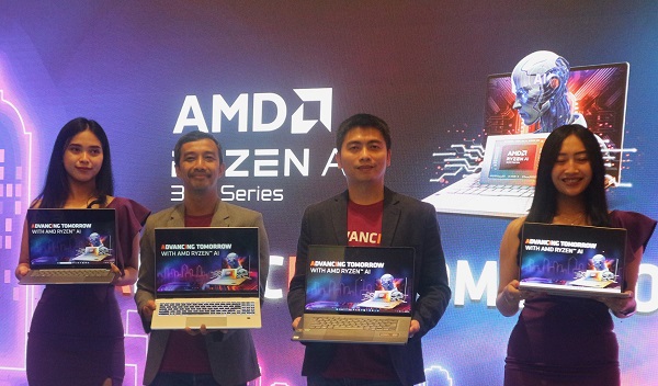 Tampilan laptop pada acara ‘Advancing Tomorrow with AMD Ryzen™ AI 300 Series Processor,’ di Yogyakarta, Jumat (4/10/2024). (foto : heri purwata)