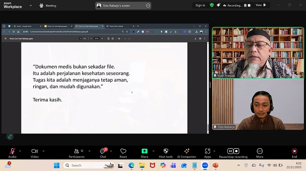 Toto Raharjo yang didampingi Yudi Prayudi saat memaparkan hasil penelitiannya kepada wartawan secara virtual. (foto : istimewa)