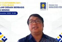 Dwi Adi : Kecepatan Respons Insight Pelanggan Tentukan Pemenangan Pasar Dwi Adi Purnama saat menyampaikan materi Webinar 'What Customer Say, What You Build: Belajar Desain Berbasis Data Mining.' (foto : istimewa)