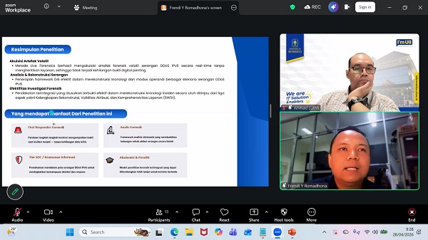 Frendi Yusroni (bawah) dan Ahmad Luthfi saat menyampaikan hasil penelitian kepada wartawan secara virtual, Selasa (28/4/2026). (foto : istimewa)