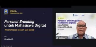 Personal Branding Mahasiswa Harus Memberikan Kontribusi Positif Ahmad Luthfi saat menyampaikan materi webinar Personal Branding untuk Mahasiswa Digital,' Sabtu (9/5/2026). (foto : istimewa)