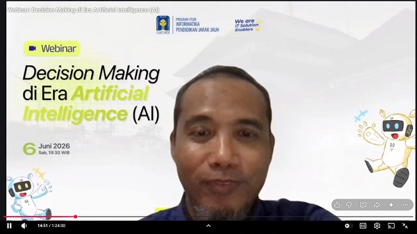 Kholid Haryono saat menyampaikan materi Webinar mengangkat tema 'Decision Making di Era Artificial Intelligence,' Sabtu (6/6/2026). (foto : istimewa)
